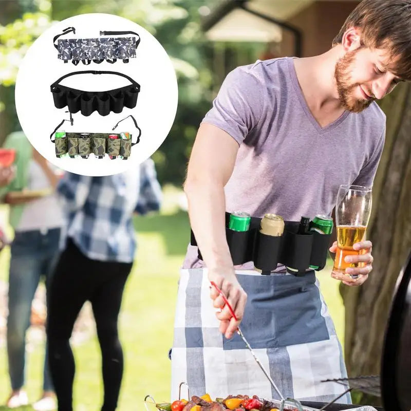 Beer Holster Belt Portable Soda Bottle Beer Holder Drink Can Holder Holds 6 Cans Adjustable Beer Waist Holder For Camping
